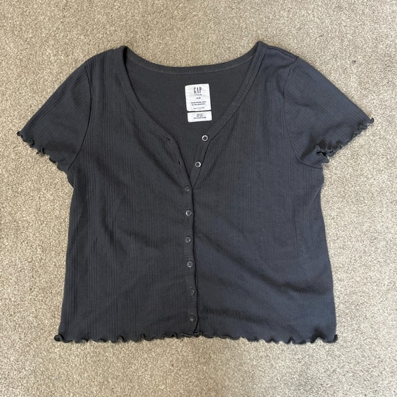 Gap Teen Grey Button Down Eyelet Top Size 14-16 - Picture 1 of 4